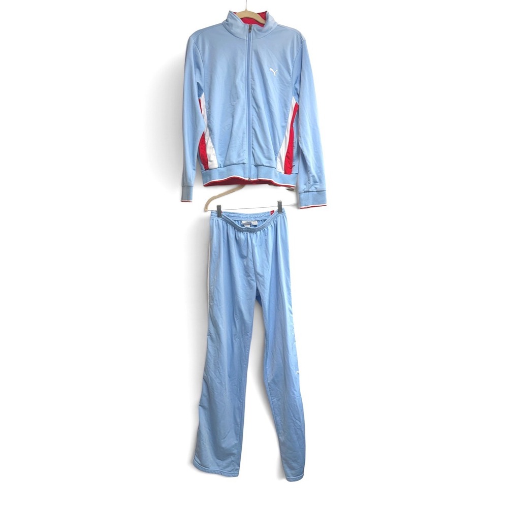Puma Vintage 90s Sweatsuit Tracksuit Set Blue Red White Zip Jacket L Pants M